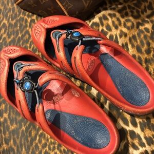 Keens/Mion Red Slip-On Sandals with Blue Insole